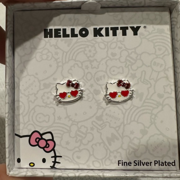 Hello Kitty Red Crystal Enamel Heart Sunglasses Stud Earrings NIB - Picture 2 of 5